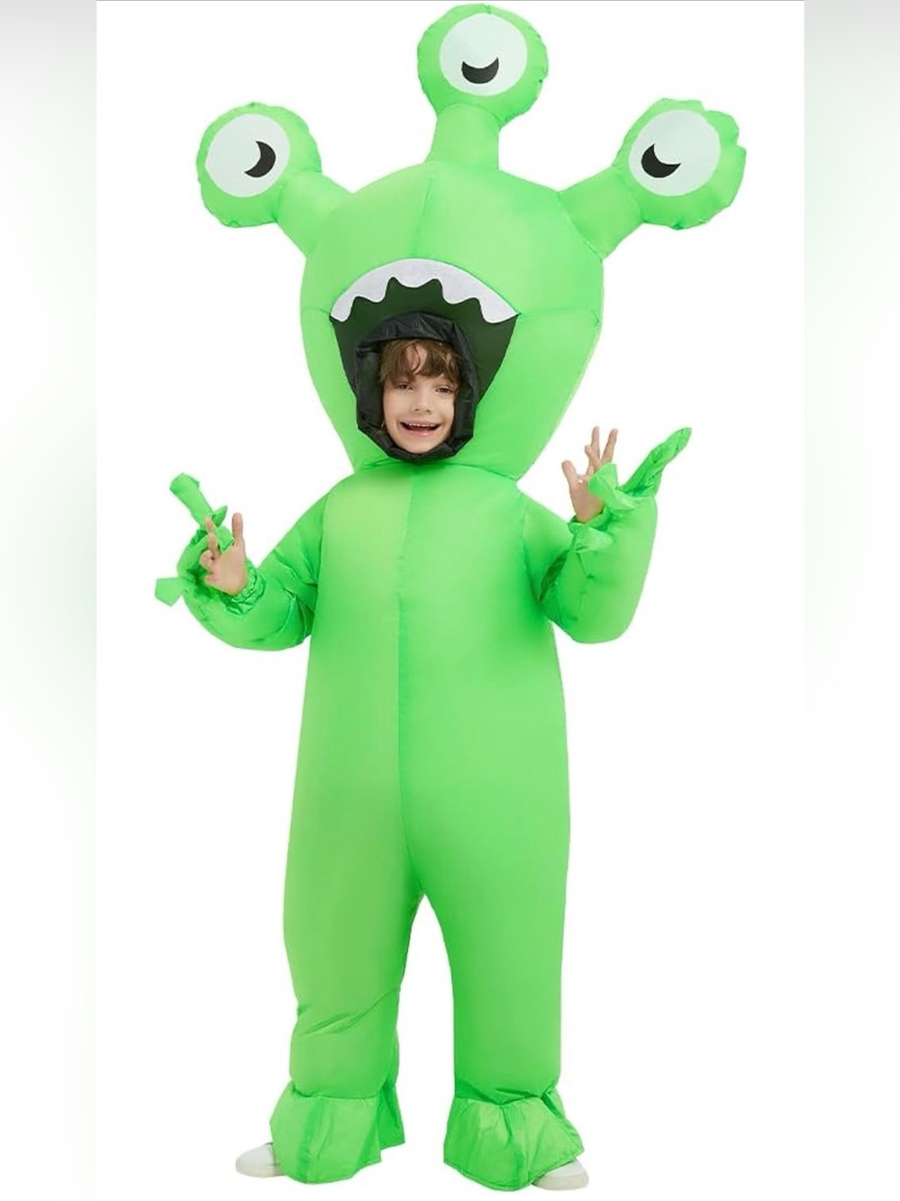 Green Alien Inflatable Blow Up Costume Kid size 48" 4-6 YOs Halloween Monster